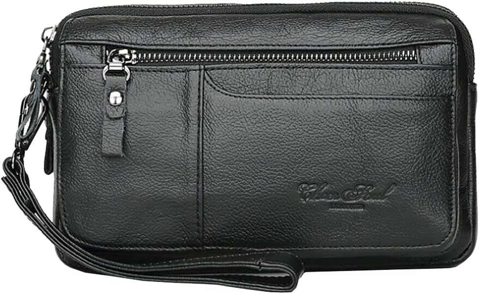 KPYWZER Leather Clutch Purse Wallet Men Wrist Bag