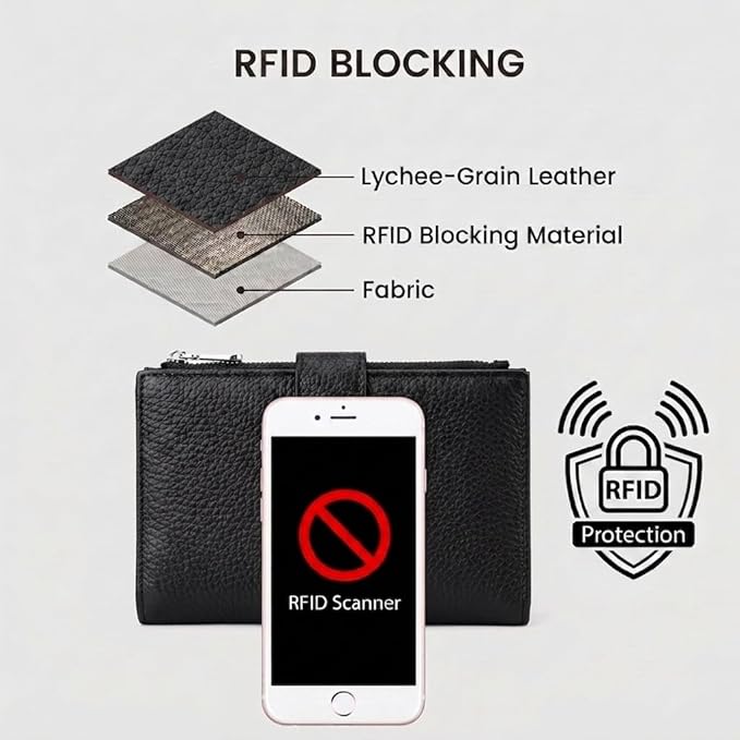 Genuine Leather Passport Holder for International Travel, RFID Blocking Compact Travel Wallet with Card Slots, Zipper Coin Pocket and SIM Slots, Slim Passport Cover Case, Black