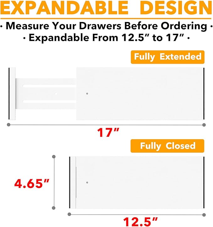 SpaceAid Bamboo 4 Pack Dresser Drawer Dividers, 4.65??High Adjustable 12.5??17??Drawer Organizers, Expandable Organization for Clothing, Clothes, Dressers, White