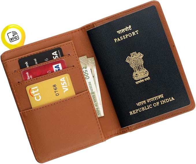 tag8 Passport Holder and Finder, Genuine Leather Passport Cover, RFID Blocking Technology to Shield Passport from Damage, Dual Passport Wallet Case for Cards and Documents