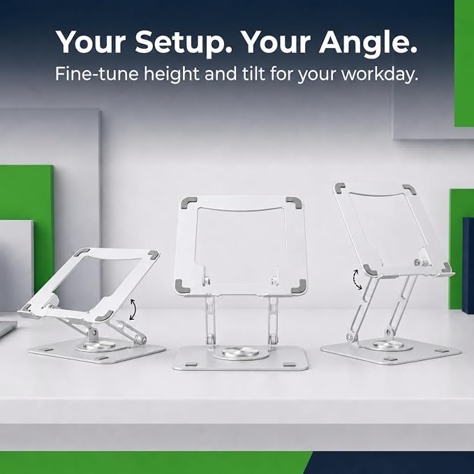 Uncaged Ergonomics Swivel Laptop Stand for Desk, Adjustable Computer iPad Stand for Desk w/ 360 Rotation, Portable Laptop Holder for Home Office Ergonomic Supplies (Pearl White)