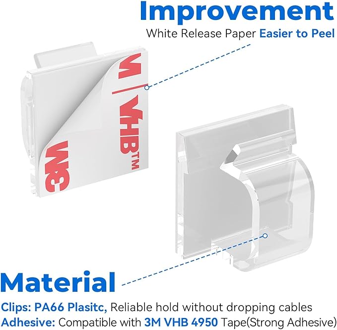 Large Cable Clips 40pcs with Strong Adhesive Tapes,Wire Holder Organizer Cord Management for Car, Office and Home (Clear- L06(40PCS))