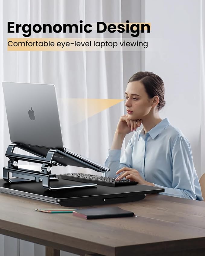 Aluminum Laptop Stand for Desk,Adjustable Computer Stand,Ergonomic Notebook Riser,Portable Ventilated Cooling Laptop Holder,Compatible with MacBook and All 10-16in Laptops