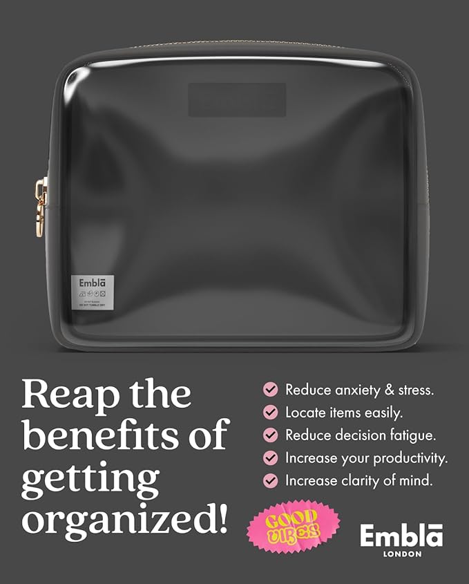 Embla Clear Large Makeup Bag Cute Big Make Up Nylon Pouches Travel Bathroom Bags for Toiletries XL Cosmetic Pouch for Women Girls Extra Large Zipper Toiletry Skincare Organizer Grey