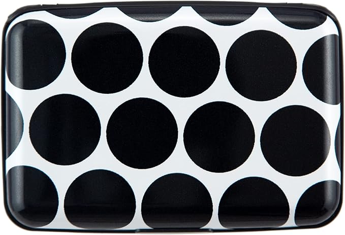 Credit Card Holder Wallet for Women Men RFID Blocking Small Metal Business Aluminum Protector Sleeves Slim Mini Cards Case (Black White Polka Dot)