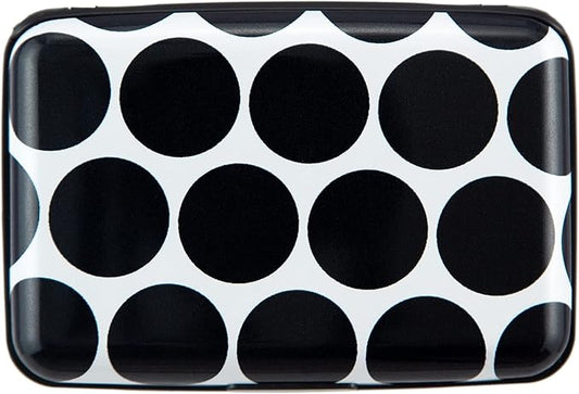 Credit Card Holder Wallet for Women Men RFID Blocking Small Metal Business Aluminum Protector Sleeves Slim Mini Cards Case (Black White Polka Dot)