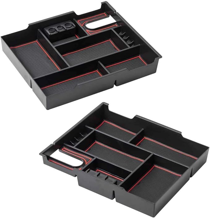 EDBETOS Center Console Tray Organizer Compatible with Toyota Tundra 2014 2015 2016 2017 2018 2019 2020 2021 Accessories, Armrest Secondary Storage Box (Red Trim)