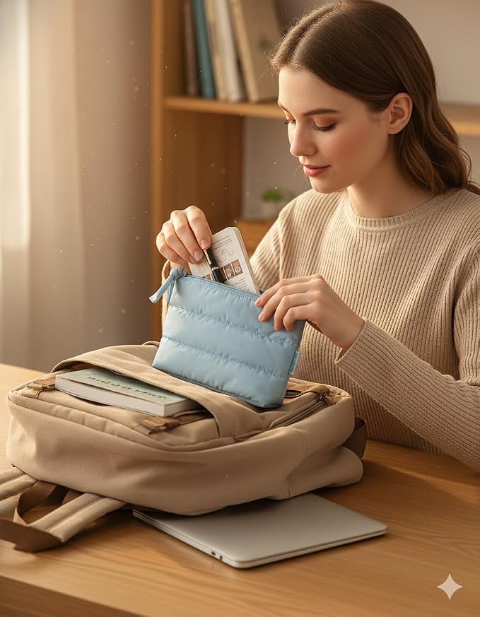 BAGSMART Small Puffy Water-Resist Makeup Bag for Women
