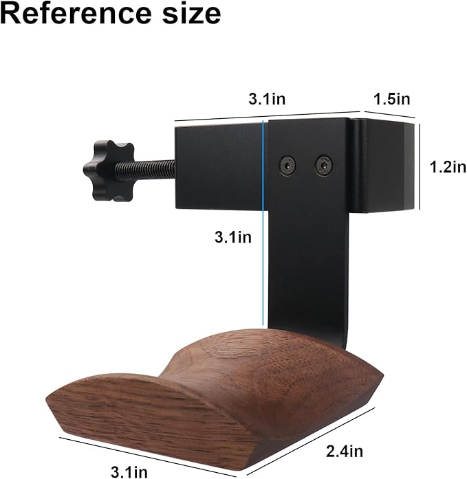 Headphone Holder Walnut Wood & Solid Metal Headset Hanger Stand for Desk Adjustable Design Ideal Headphone Stand for All Headphone Sizes