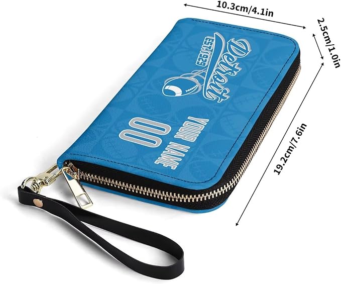 Custom Sports Team Zip Organizer Wallet-Personalized PU Leather Wallet with Name Number,Multi-Card Slots,Wrist Strap,Fan Gift for Men Women.
