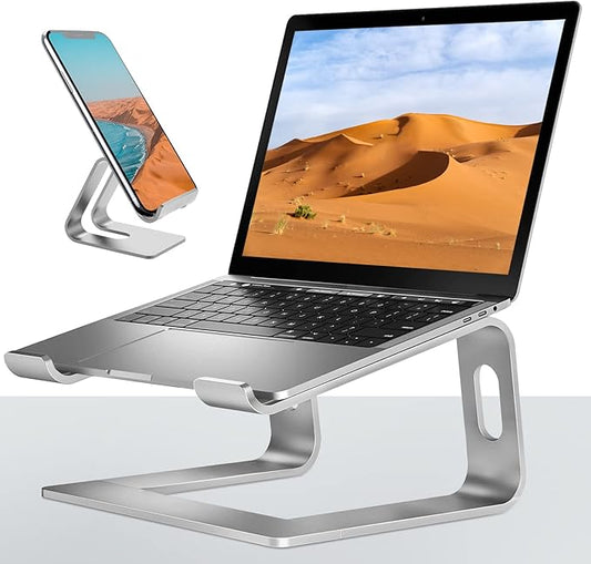 Laptop Stand for Desk，Aluminum Laptop Riser for All Laptop Stands 10-17 inches,Include A Cell Phone Stand(Silver)