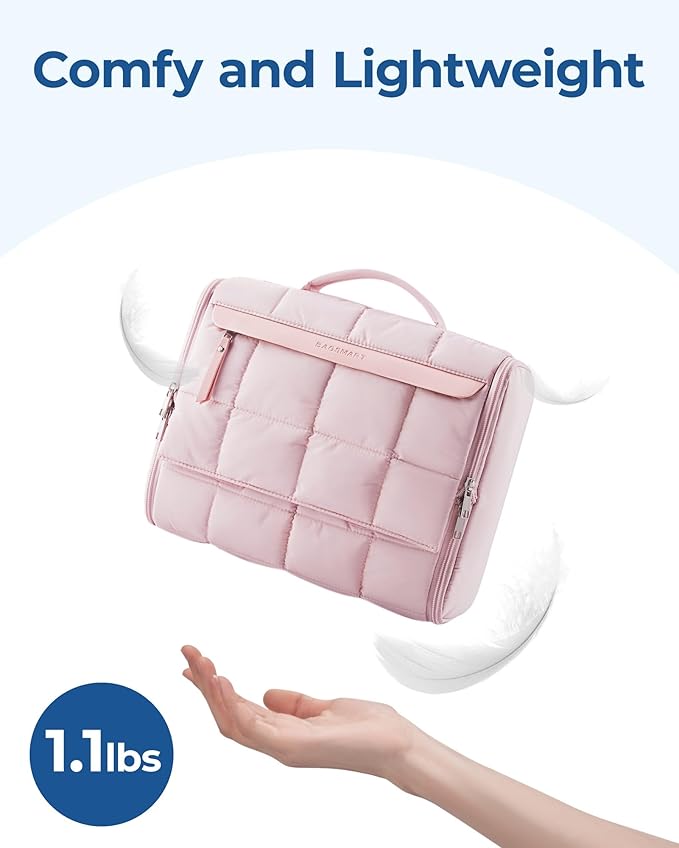 BAGSMART Travel Toiletry Bag, Extra Large Full-open Hanging Toiletry Bag for Women, Puffy Cosmetic Makeup Bag Organizer with Handle for Accessories, Essentials, Toiletries (Dark Pink)