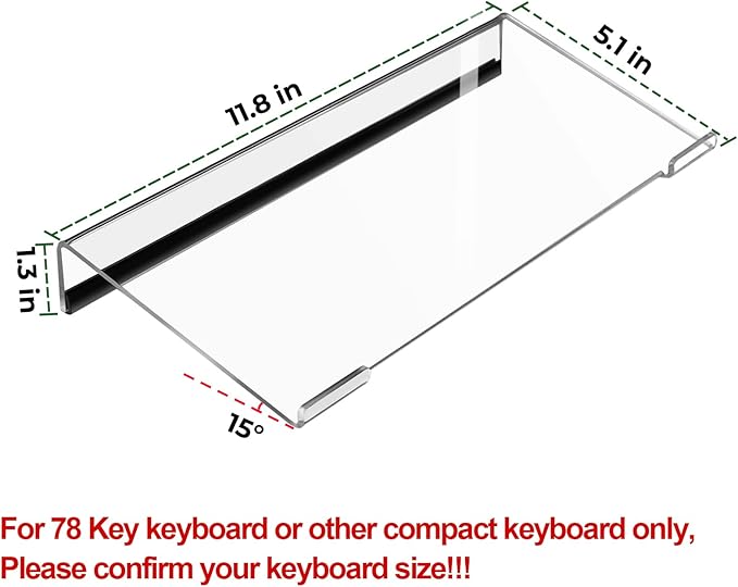 Small Computer Keyboard Stand, 11.8 x 5.1 Inch- Keyboard Tray for 78 Keys Keyboard, Acrylic Keyboard Riser Lift for Desk, keyboard Holder for Mini Computer Keyboard & Apple Magic Keyboard -Clear