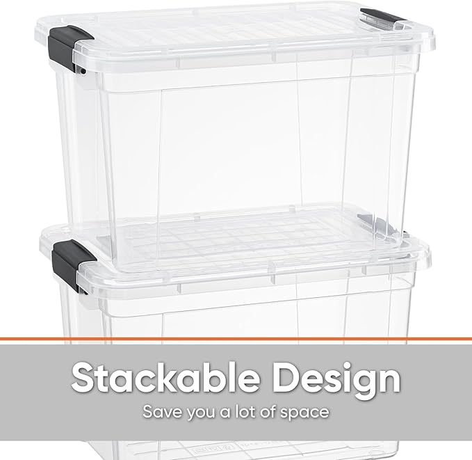 Superio Small Clear Storage Boxes with Lids, 4.75 Quart Plastic Container Bins for Organizing, Stackable Crates, BPA Free, Non Toxic, Odor Free, Organizers for Home, Office and Dorm, 4 Pack