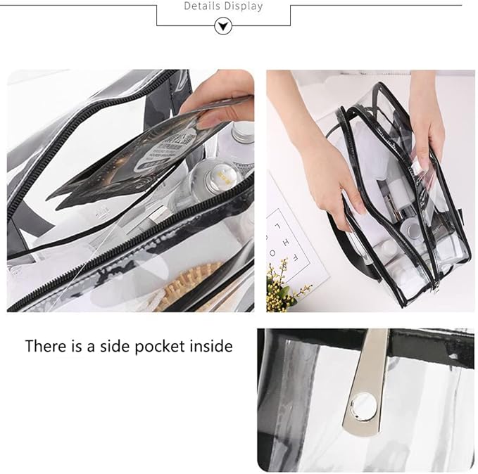 SxoSyo Clear Makeup Bags Large Travel Toiletry Bag for Women Transparent Bag Clear Cosmetic Bags with Handle Bathroom Organizer (black)