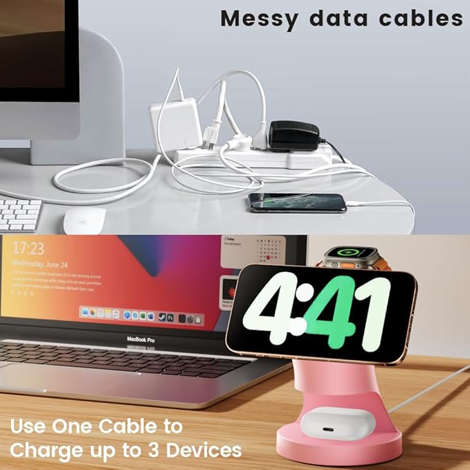 3 in 1 Wireless Charging Station for Apple Devices,Magsafe Charger for IPhone17 16 15 14 13 12 Pro/Max/Plus/Mini Wireless Charger Station for AirPods 2/3/4/Pro iWatch Ultra11/10/9/8/7/SE/6/5/4/3/2
