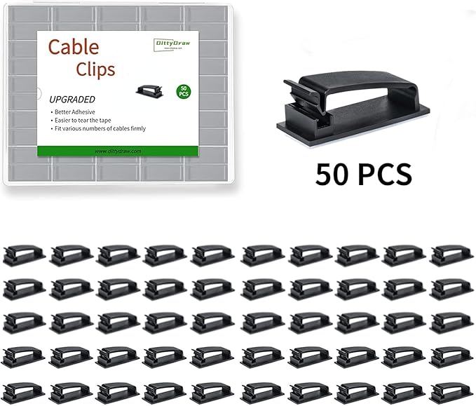 Cable Clips 50PCS, Self Adhesive Cable Management Clips, Cord Organizer Wire Clips Cord Holder for Appliances PC Wall Ethernet Cable Under Desk Nightstand Home Office Car