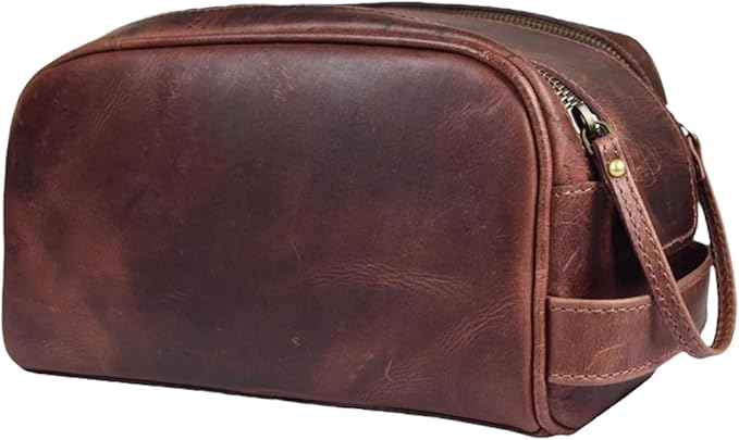 Hindoro 10" Premium Leather Toiletry Travel Pouch Bag With Waterproof Lining | King-Size Handcrafted Vintage Ditty - Kit Leather Goods (Dark Brown)