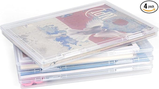 FUIJOL Photo Storage Box 11.5x8.5 Inch, 4 Pcs Portable Board Game Storage Container, A4 Paper Storage Box, Craft and File Organizer for Home/Office (8.5 * 11.5inch-4pcs)