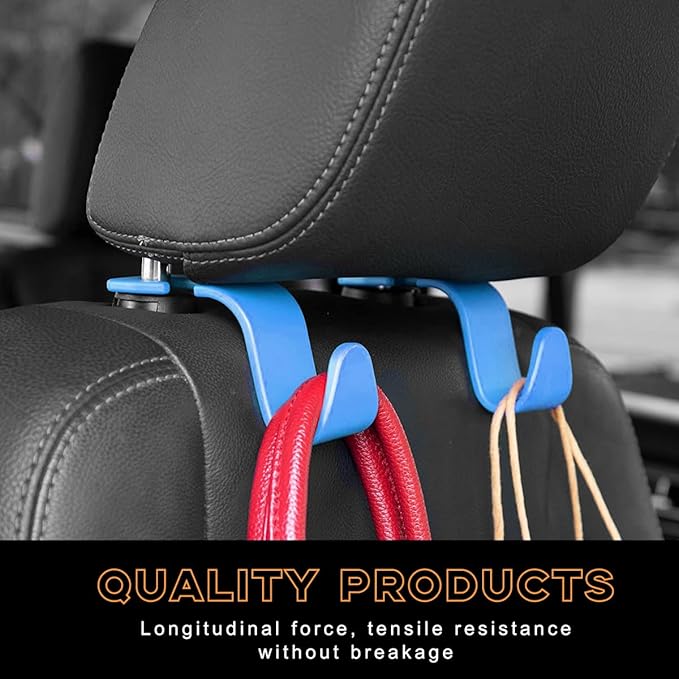 povtii 4PCS Car Seat Headrest Hook, Auto Back Seat Hanging Storage Organizer, Vehicle Seatback Hanger Holder for Purse Handbag Coat Umbrella, Universal Interior Car Accessories (Light Blue)
