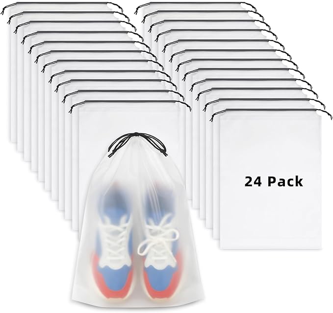 24 PCS Clear Shoe Bags for Travel, 11.8" x 15.7" Travel Shoe Bags for Storage and Packing, Waterproof Drawstring Shoe Bag for Traveling, Travel Essentials for Women and Men