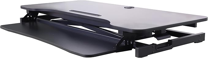 Rocelco 43" Height Adjustable Standing Desk Converter with Anti Fatigue Floor Mat - Tall Stand Up Tabletop Riser and Tablet Slot - Computer Workstation - Deep Keyboard Tray - Black (R VADRB-43-MAFM)