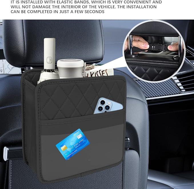 Car Seat Back Organizer, Car Organizers and Storage, Leather Multipurpose Vehicle Backseat Storage Pocket, Auto Interior Accessories Waterproof Hanging Bag for SUV Sedan Truck (Black)