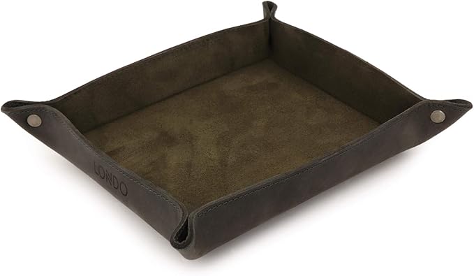 Londo Genuine Leather Tray Organizer - Practical Lightweight Water Resistant Computer Table Desk Storage Box for Wallets, Watches, Keys, Coins, Cell Phones and Office Equipment