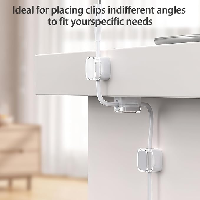 6 Pack Magnetic Cord Organizer & Cable Clips - Adjustable Under Desk Cable Management, Adhesive Wire Holder for Home, Office, Phone, Car, Wall, and Nightstand (White)