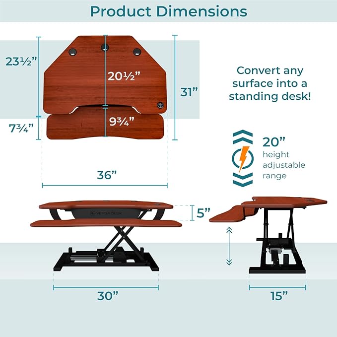 VERSADESK® PowerPro™ 36” x 31” Corner Standing Desk Converter | 36 Inch Electric Height Adjustable Desk Riser - Sit or Stand w/programmable Controller, Keyboard Tray & USB Hub, Cherry