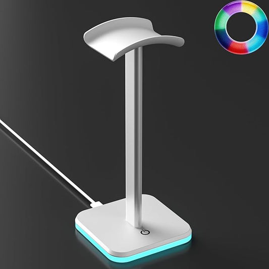 Headphone Stand for Desk - Headset Stand with Aluminum Hanger, Headphone Holder for AirPods Max, Sony, Bose, Beats and More (RGB-White)