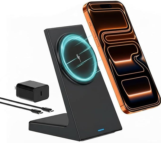 for iPhone Charger Stand – Magnetic Wireless Charger for iPhone 17/16/15/14/13/12 Series,20W Wireless Fast Charging Station for AirPod 2/3/4, Strong Magnet, Stable Phone Stand Charger for Desk&Bedside