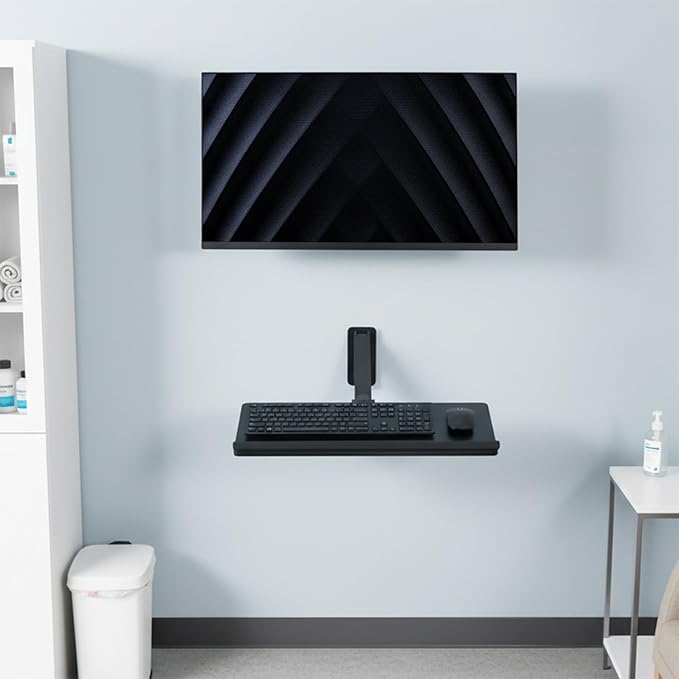 VIVO Sit-Stand 24 Inch Pneumatic Spring Keyboard and Mouse Tray Wall Mount, Counterbalance Height Adjustable Typing Platform, Ergonomic Tilt, Black, MOUNT-KB26C