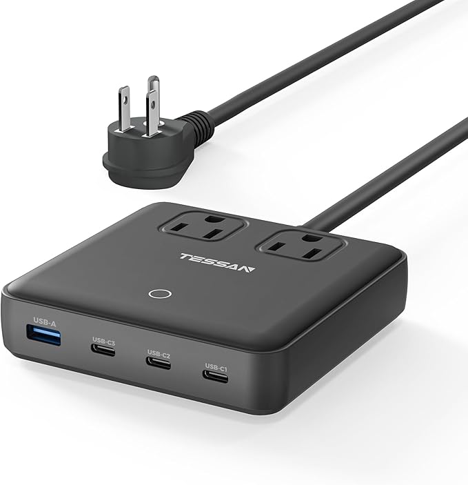 TESSAN Charging Station PD 100W for Multiple Devices, 6-in-1 USB C Charger Block Compatible with iPhone 17/16, MacBook, Charging Dock with 3 USB-C, 1 USB-A & 2 AC, Home Office Travel Accessories