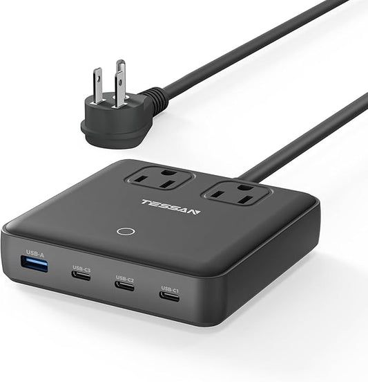 TESSAN Charging Station PD 100W for Multiple Devices, 6-in-1 USB C Charger Block Compatible with iPhone 17/16, MacBook, Charging Dock with 3 USB-C, 1 USB-A & 2 AC, Home Office Travel Accessories