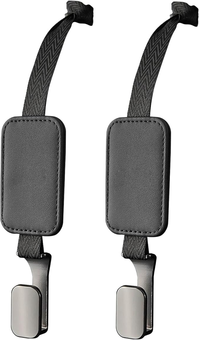 Car Headrest Hooks Compatible with Nissan Pathfinder S/Rock Creek 2013-2025, 2 Pack Leather Back Seat Organizer Hooks with Heavy Duty Metal Hook Durable Bag Holder,Black