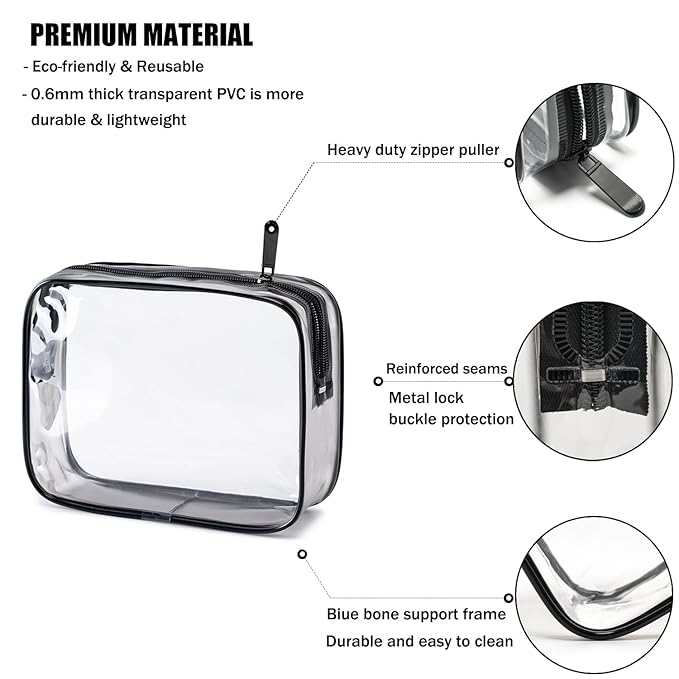 MODENGKONGJIAN TSA Approved Toiletry Bag, 3 Pcs Clear Toiletries Bags Quart Size Travel Makeup Cosmetic Bag for Women Men, Carry on Airport Airline Compliant Bag (Matte black)