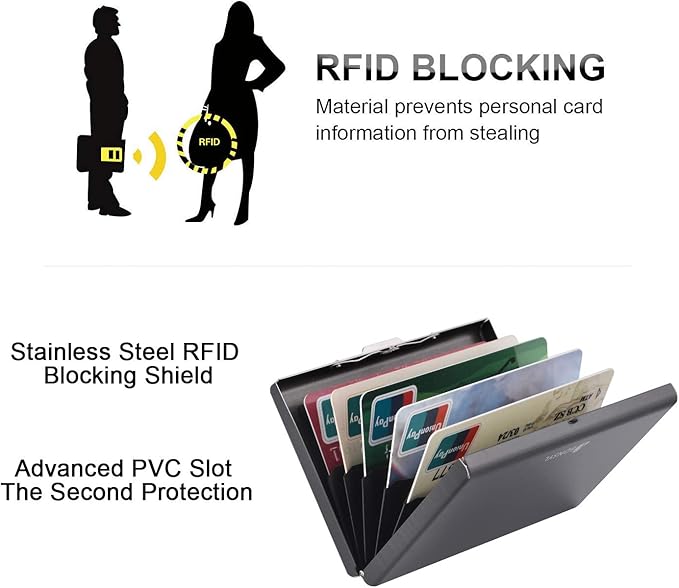 BONSYL® Credit Card Holder, RFID Blocking Slim Metal Credit Card Wallet, with Card Slots, for Women and Men. | RFID Blocking, Slim, 6 Card Slots