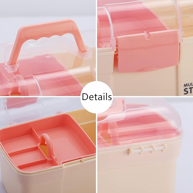 Kinsorcai 11'' Plastic Storage Box with Removable Tray, Multipurpose Organizer for Sewing, Art & Craft, Cosmetic (White)