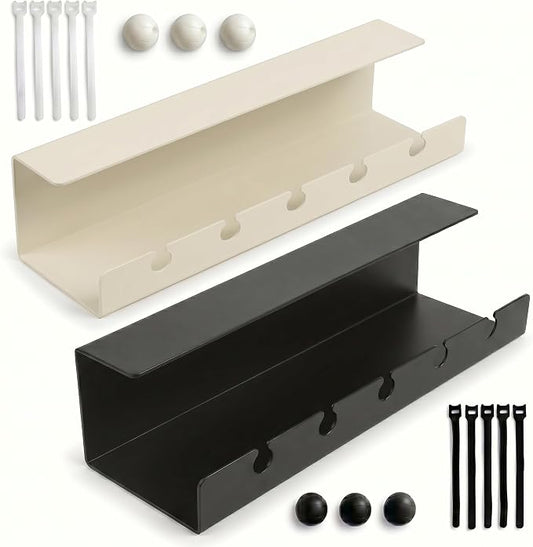 Under Desk Cable Management Tray No Drill, Cord Organizer for Desk, Wire Organizer, Cable Tray for Home Office Standing Desk, Wire Managment, Cord Hider, Set of 2 pcs (1 Black & 1 White)