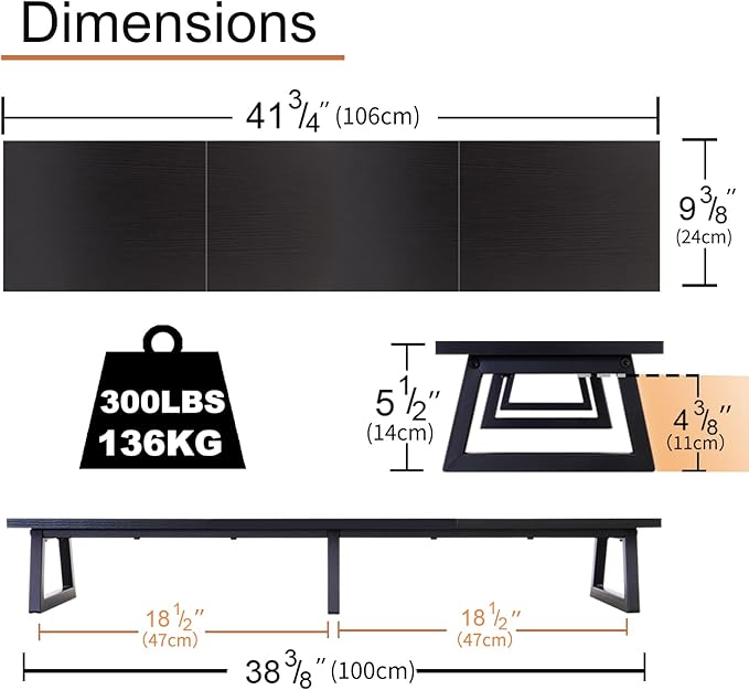 TEAMIX 42 inch+24 inch Monitor Stand Wood & Steel Desktop Riser for for Desktop Office Desk Organizers