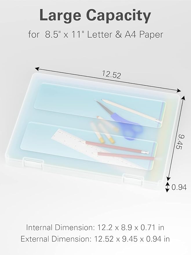 8-Pack A4 Plastic Paper Organizer Box, Scrapbook Storage for 8.5” x 11” Letter Papers, Portable Document Holder, Board Games Art Supplies Sticker Organizers (2 Inner Size)
