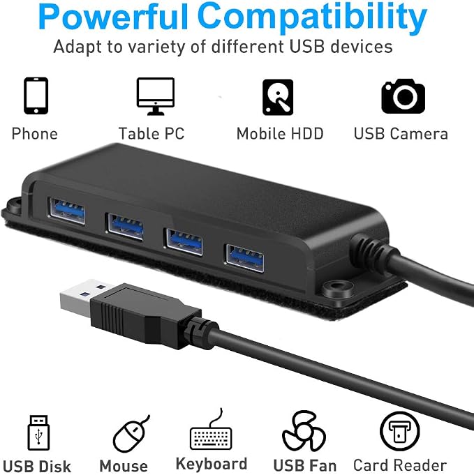 4-Port USB 3.0 Portable Desk Hub,Fixable USB Data Hub 3.0 with 3.3ft/100CM Cable for MacBook, Mac Pro/Mini, iMac, XPS, Surface Pro, Notebook PC, USB Flash Drives, Mobile HDD,Computer and More