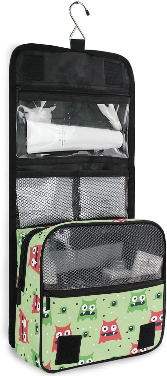 Hanging Travel Toiletry Bag Red Green Monster Kit Makeup Case Cosmetics Organizer for Men Women