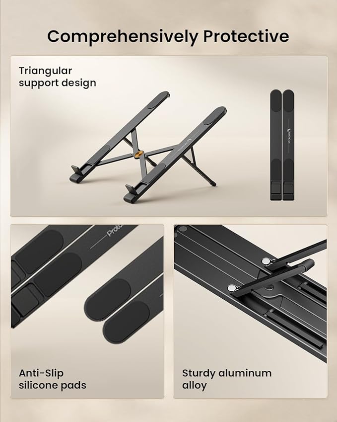 ProtoArc Portable Laptop Stand, CS100 Laptop Stand for Desk, Aluminum+Silicone Adjustable Laptop Riser, 6 Level Height Ergonomic Computer Holder for 10-17.3" Laptops, Tablets-Black