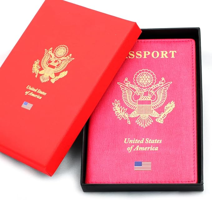Leather Passport and Credit Card Holder RFID Blocking Bifold Travel Wallet … (USA_PINK)