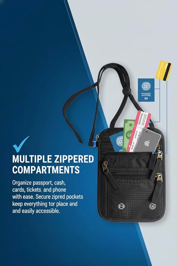 LAG Neck Wallet with RFID Blocking – Anti-Theft Passport Holder, Slim & Lightweight Travel Neck Pouch Wallet for Men & Women