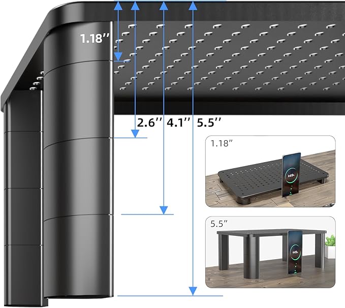 Pholiten 2 Pack Monitor Stand Riser, 3 Height Adjustable Monitor Stand for Computer, Laptop, Printer, Notebook, iMac, Premium Metal Monitor Risers for 2 Monitors
