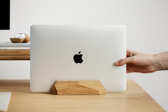 Oakywood Vertical Laptop Stand Wood - Adjustable Wooden Dock for Desk, Compatible with All MacBook Pro, MacBook Air, iPad, Handmade Oak Wood, Computer Stand, Laptop Holder
