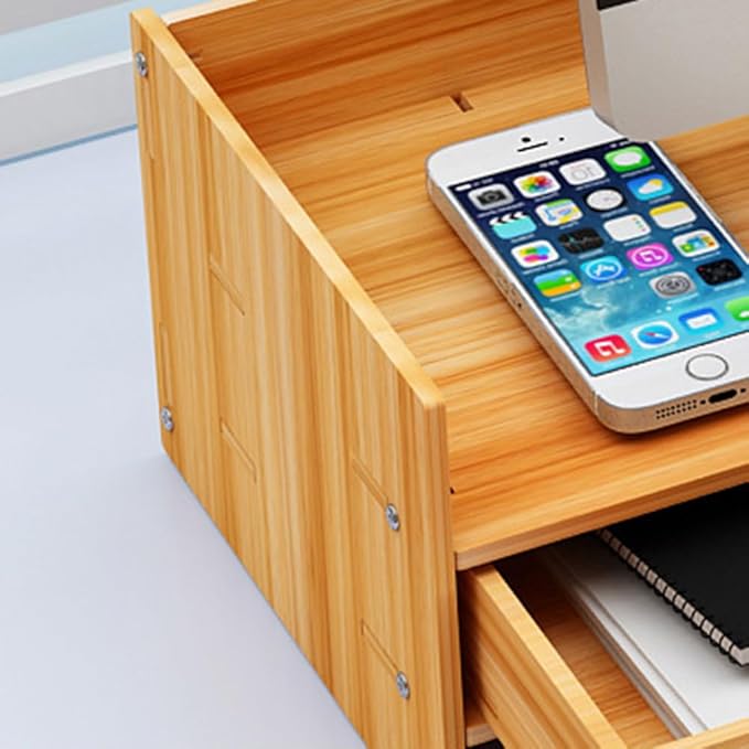 Computer Monitor Height Rack, Desk Shelf with Storage Drawer & Free Phone Stand for Desktop